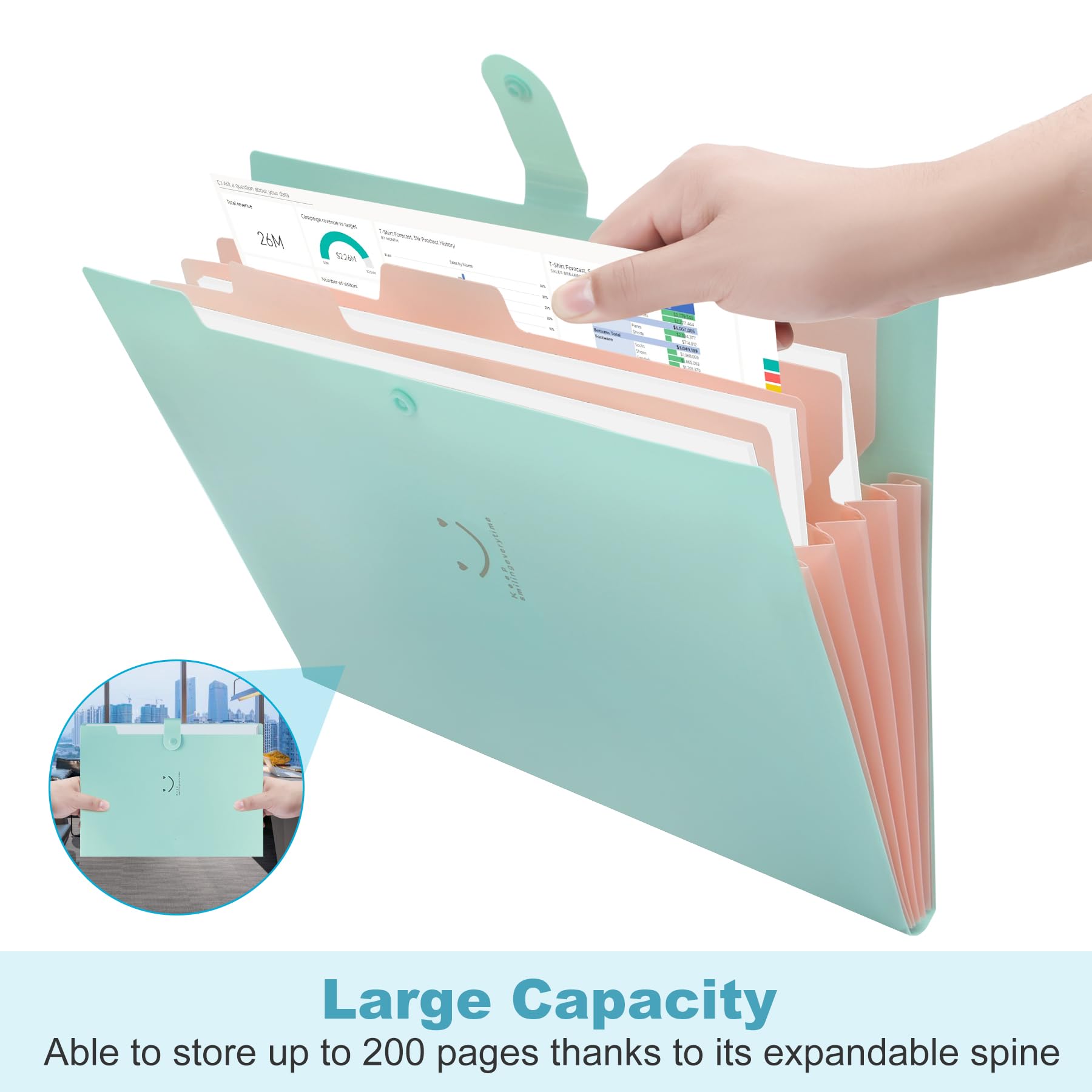 KYJ-UP 5 Pack Expanding File Folders with 168 pcs Labels, Accordion Document Organizer with 5-Pocket,A4 Letter Size with Snap Closure for School and Office
