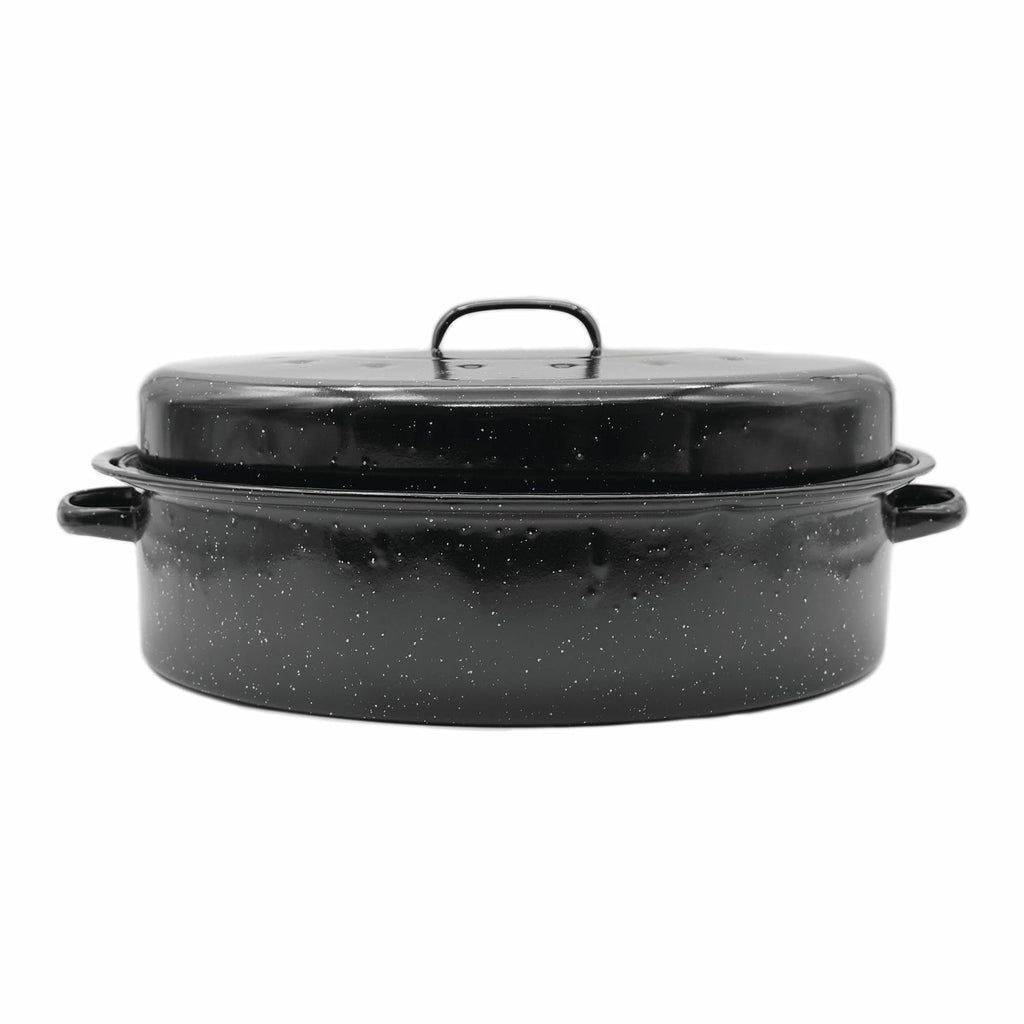Starfrit Enamel Carbon Steel Oval Roaster, Large 9.5L (10QT) Capacity, PFAS & PFOA Free, Quick Even Heat, Dome Lid, Oven Safe, Black