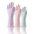 COOLJOB 3 Pairs Reusable Rubber Cleaning Gloves for Women, Long Sleeve with Thin Flocked Liner for Household, Dishwashing, Kitchen, Laundry, Waterproof, Pink, Green, Purple, Small Size