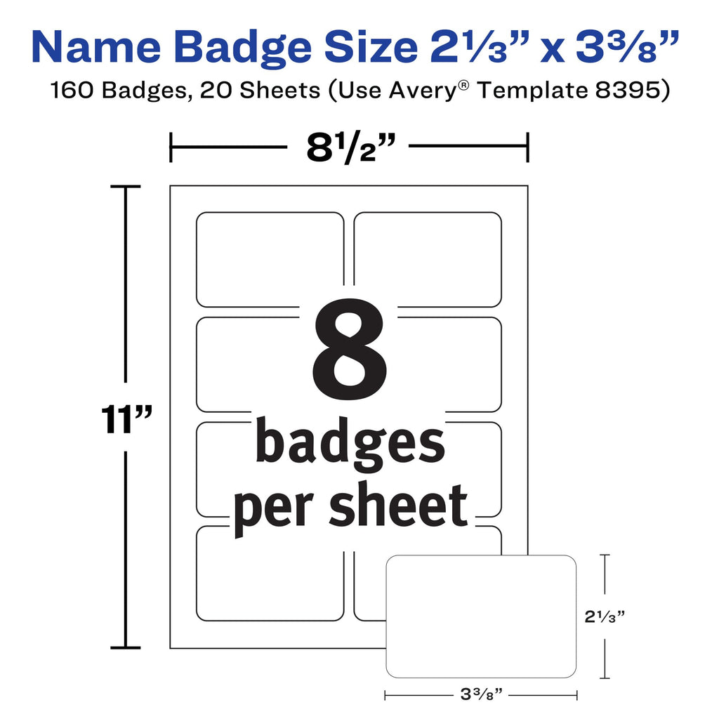 Avery Flexible Printable Name Tags, 2-1/3" x 3-3/8", Matte White, 160 Removable Name Badges (8395)