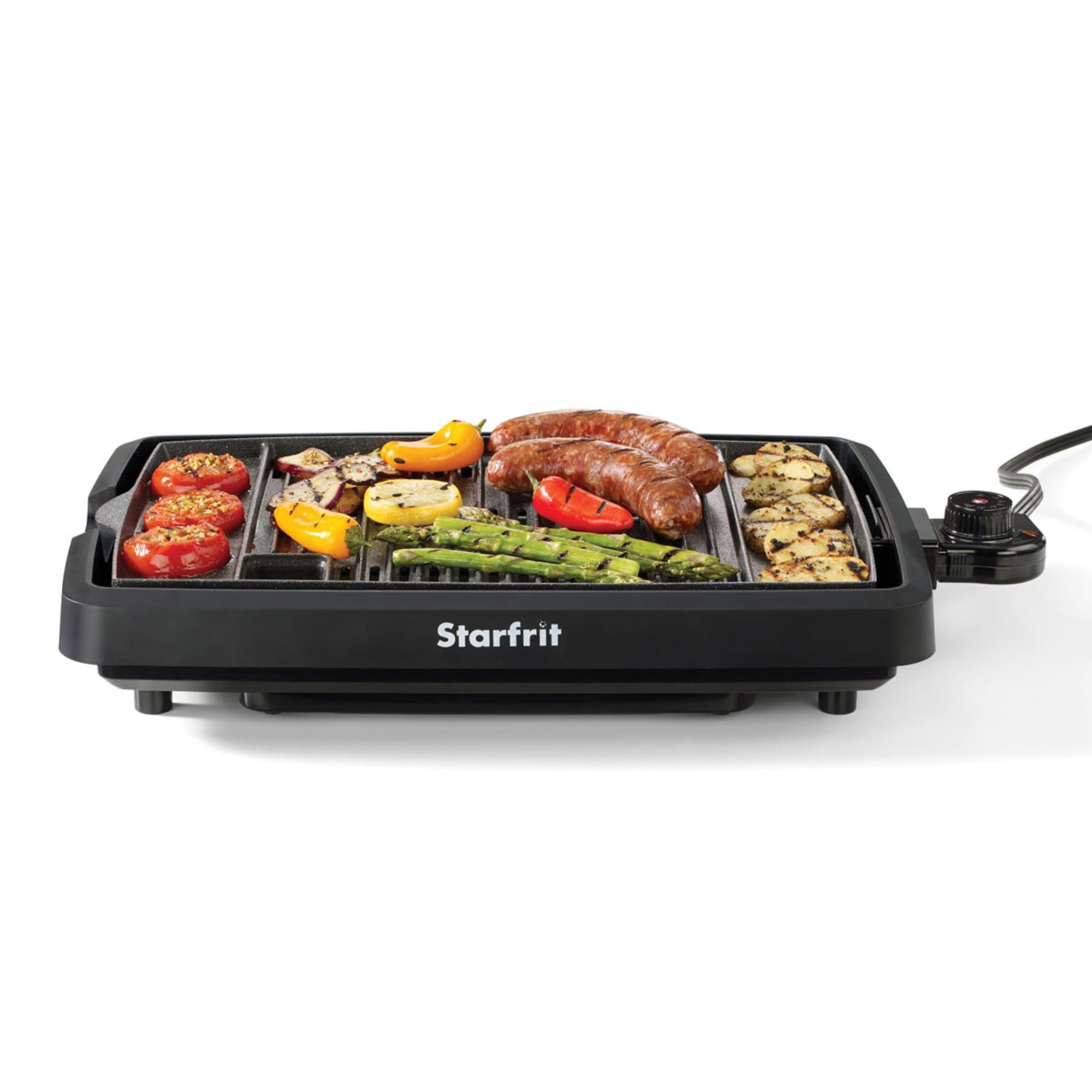 Starfrit The Rock Indoor Smokeless Electric BBQ Grill - Non-Stick 10" x 16" Cooking Surface - Adjustable Temperature
