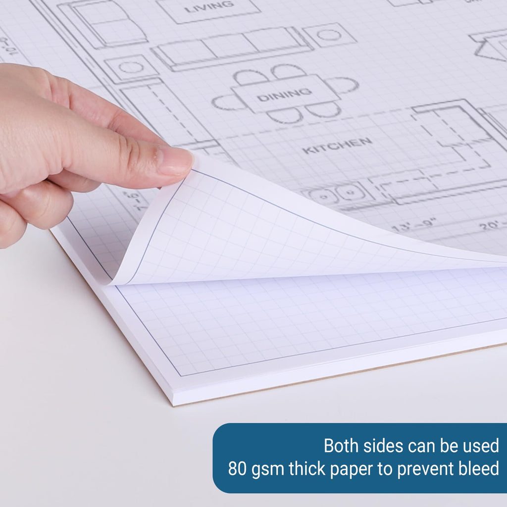 suituts 3 Pads 11X17 Inch Graph Paper, Large Grid Paper, Two Side Drafting Paper, Architect Graph Paper, Blueprint Paper(4 Squares Per Inch, 50 Sheets Each Pad)