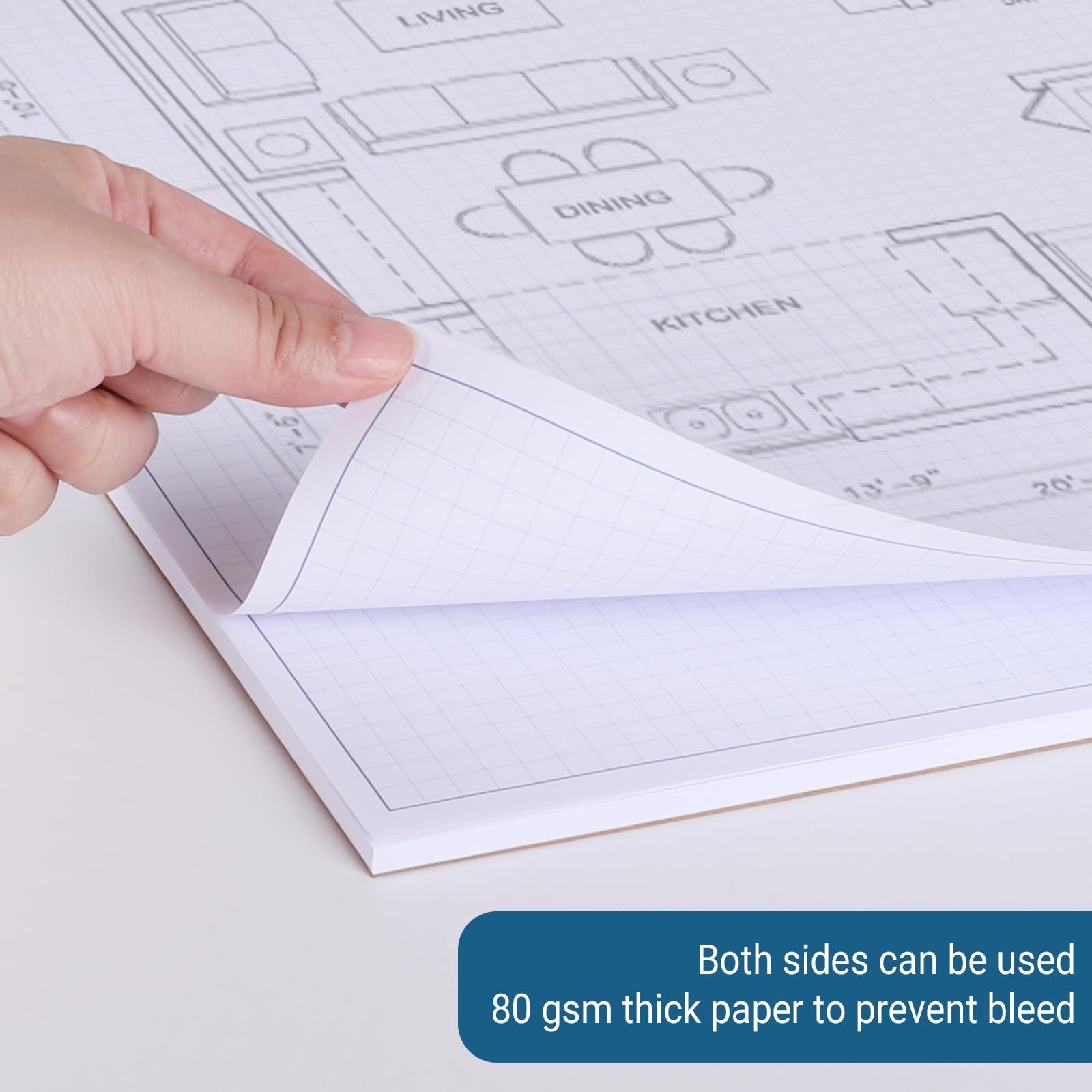 suituts 3 Pads 11X17 Inch Graph Paper, Large Grid Paper, Two Side Drafting Paper, Architect Graph Paper, Blueprint Paper(4 Squares Per Inch, 50 Sheets Each Pad)