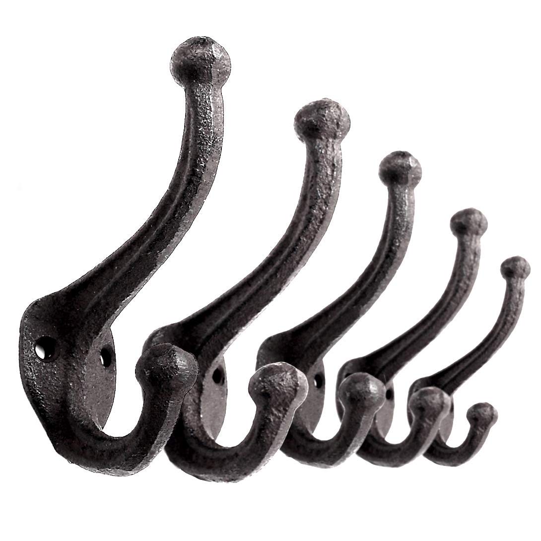 Ambipolar Decorative Rustic Cast Iron, Wall Mounted Coat Hooks (Set of 5) Vintage Inspired, Modern Farmhouse, Coats, Bags, Hats, Towels (Antique Black)
