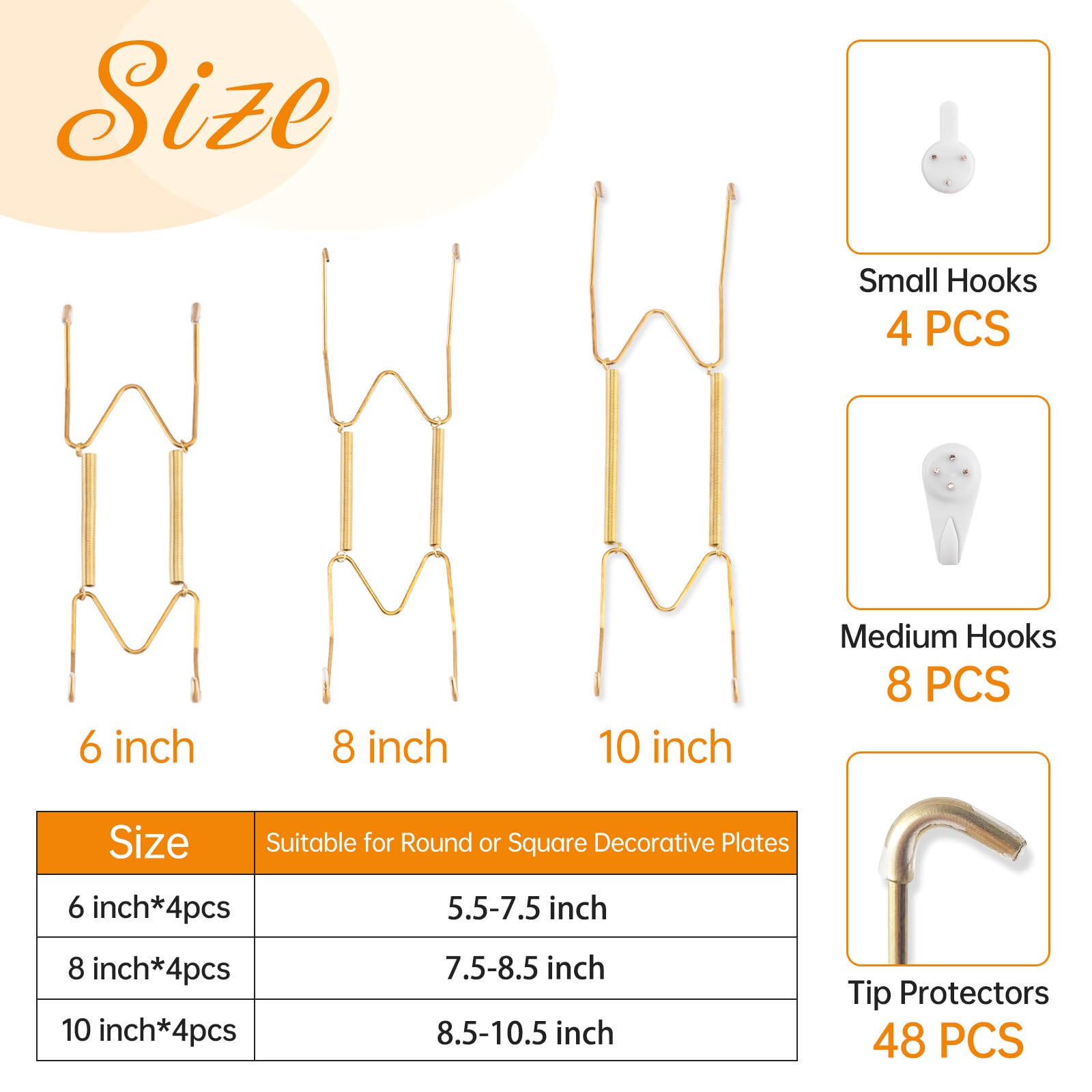 Bilillo 12-Piece Stainless Steel Wall Plate Hangers, 6/8/10Inch Invisible Decorative Wire Plate Holders, Gold
