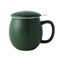 Yundu 12 OZ Porcelain Teacup with Infuser and Lid, Mug with Lid for Steeping, Matte Green
