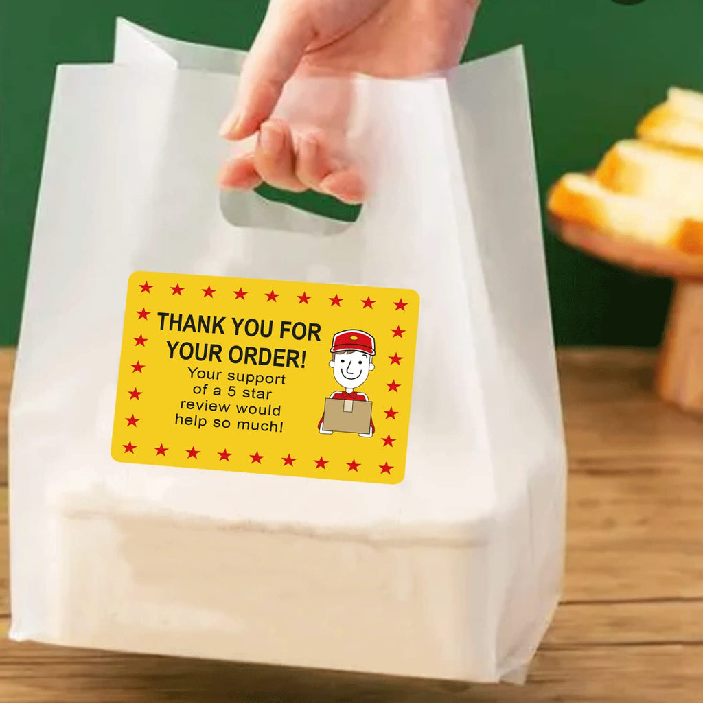 250 Pcs Star Review Delivery Labels Thank You for Your Order Stickers 2 x 3 Inch - Food Delivery Tamper Evident Sealed for Freshness Labels Stickers for Food Package Takeout