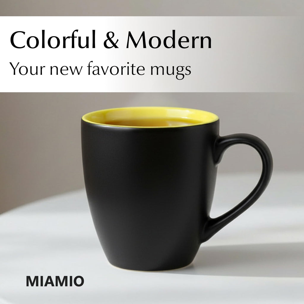 MIAMIO - 6 x 350 ml Stoneware Coffee Mug/Cup Set - Le Papillon Collection (Black-Colorful)