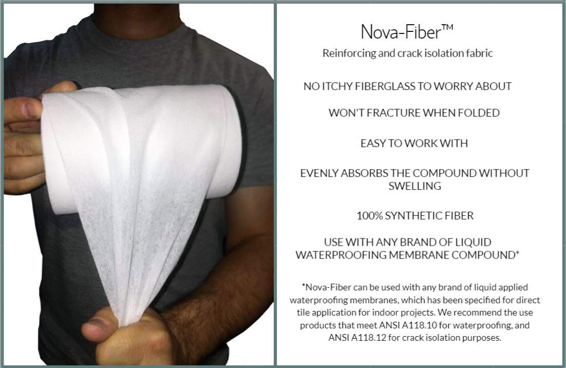 Nova-Fiber 6" x 75' Roll - Reinforcing and Anti-Fracture Mesh Tape for Liquid Waterproofing Membranes in Bathrooms, Showers, Walls, Floors, and Tiles