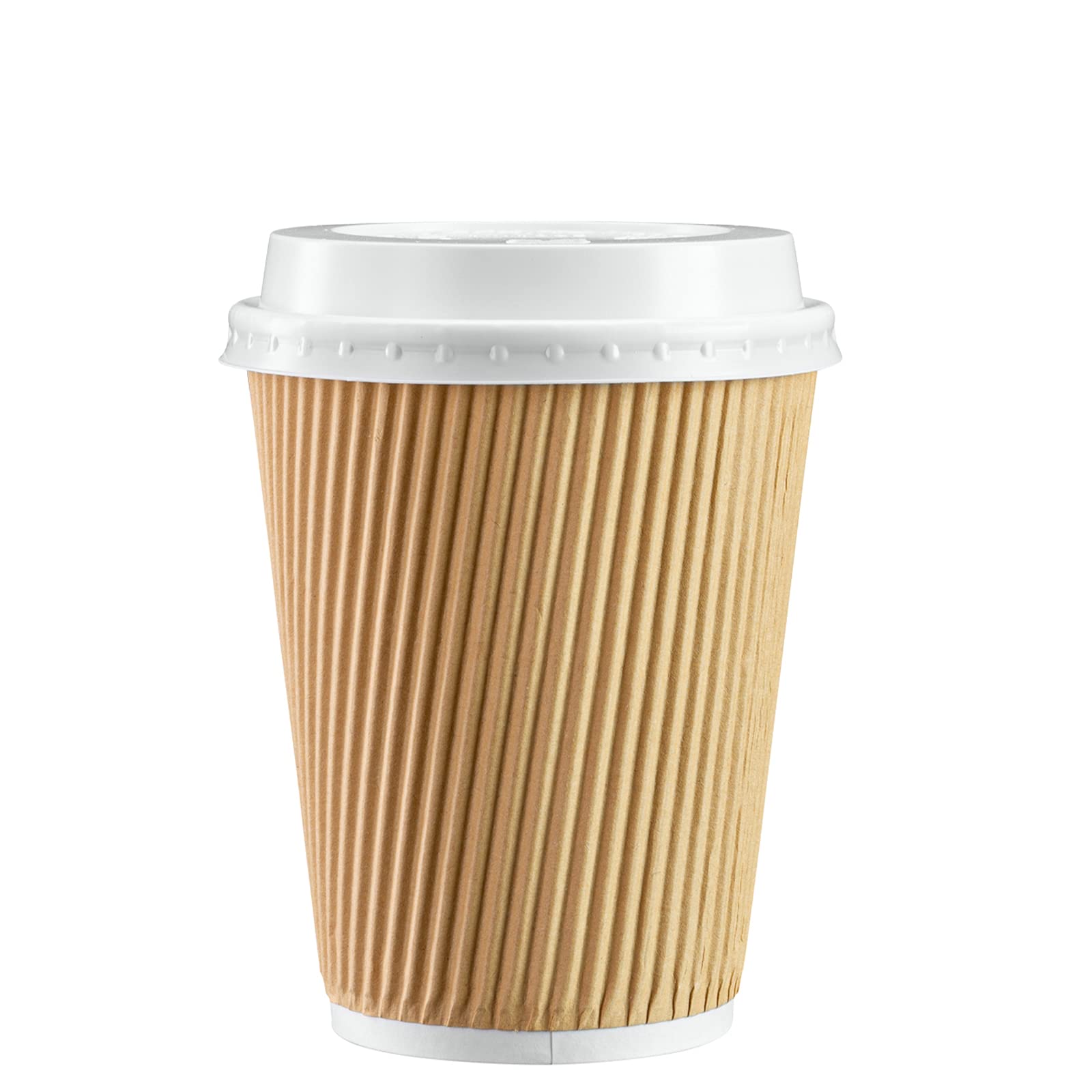 GUSTO [12 oz. - 50 Sets] Insulated Kraft Ripple Paper Hot Cups, Disposable Coffee Cups with Lids - Ideal for Hot Beverages, Travel, and Office Use - Formerly Comfy Package