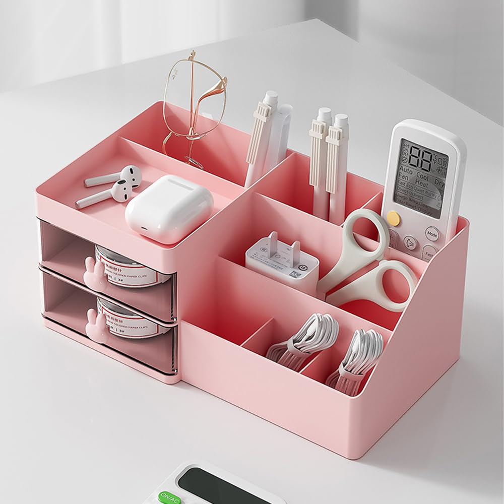 Haiansan Makeup Organizer for Vanity, Cosmetic Storage Box with Drawer, Desktop Organizer for Office Supplies, Bathroom Counter or Dresser, Gift for Girlfriend Wife Women Lady Girl (Pink)
