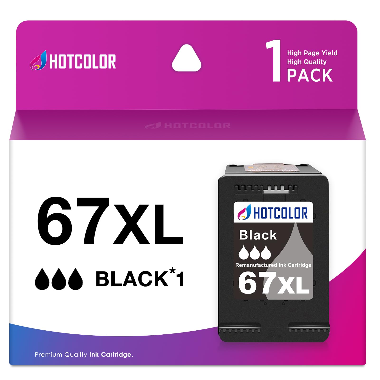 HOTCOLOR 67xl Black Ink Cartridge Replacement for hp Ink 67 for hp 67 Cartridge use with deskjet 2755e 2700 4155e 2855e Envy 6055e 6000 6400 Printer (1 Black)