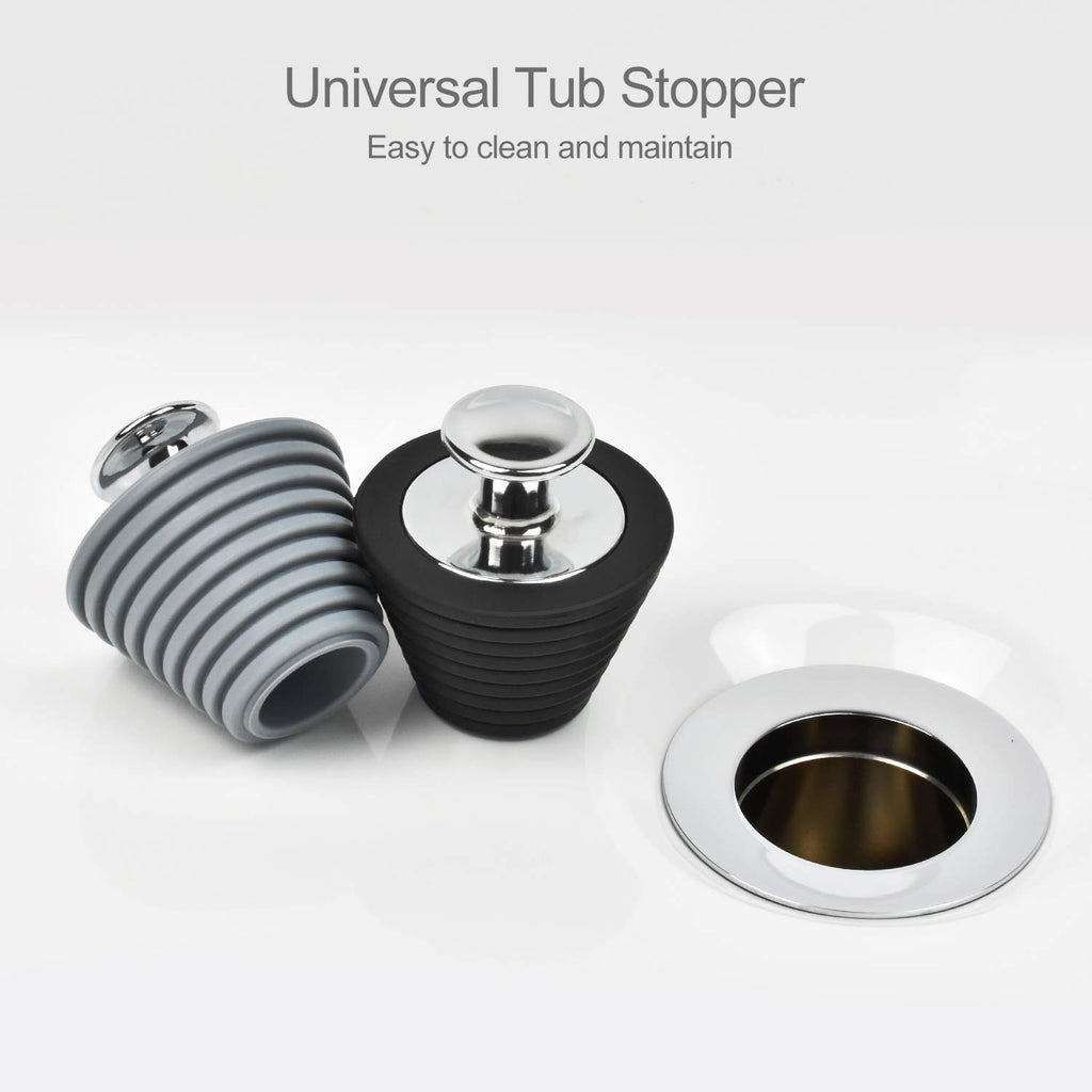 LEKEYE Universal Bathtub Stopper for Bathtub and Bathroom Sink Drains, Black and Gray-2 Pack