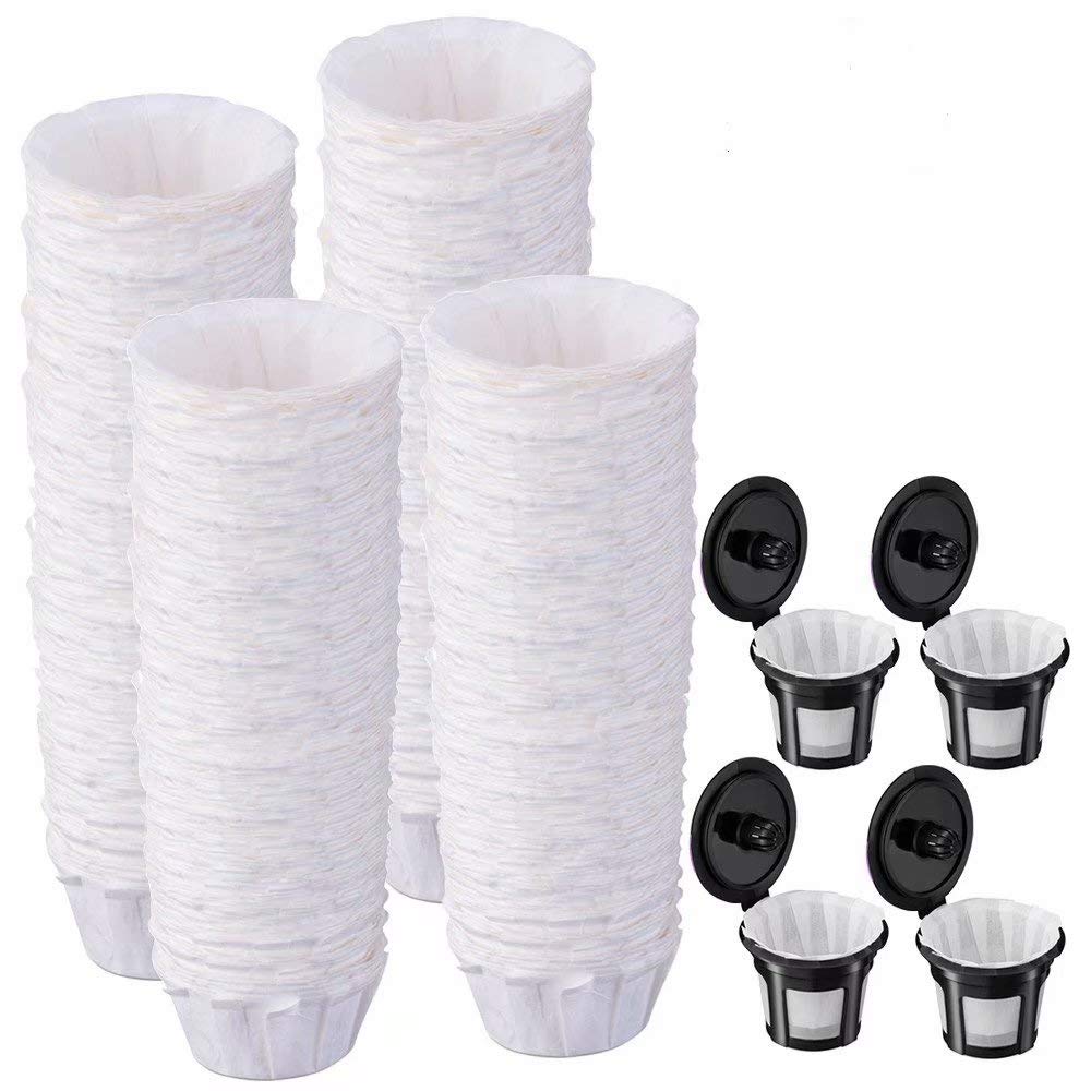 Paper Filters for Reusable K Cups, 500 PCS Disposable Paper Coffee Filters with 4 Reusable K Cups for Keurig 1.0 and 2.0 Brewers