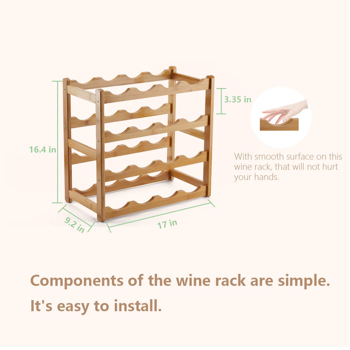 Homevany Bamboo Wine Rack, Sturdy and Durable Countertop Wine Storage Cabinet Shelf for Pantry - 4 Tiers 16 Bottle Wine Rack