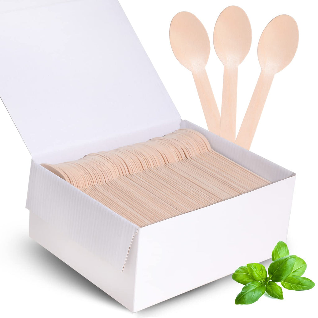 Disposable Wooden Spoons for Eating - 300Pcs Natural Wooden Spoons Disposable, Biodegradable and Compostable Wooden Cutlery for Dining, Ice Cream Dessert Spoons