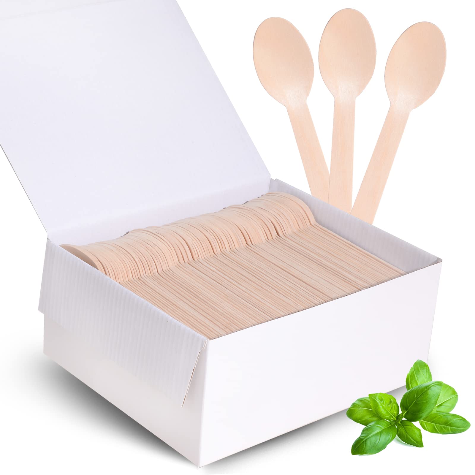 Disposable Wooden Spoons for Eating - 300Pcs Natural Wooden Spoons Disposable, Biodegradable and Compostable Wooden Cutlery for Dining, Ice Cream Dessert Spoons