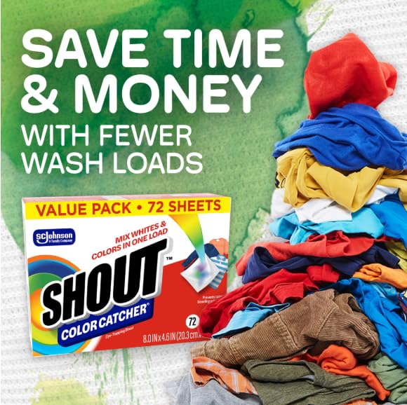 Shout Color Catcher Sheets for Laundry, Maintains Clothes Original Colors, 72 Count