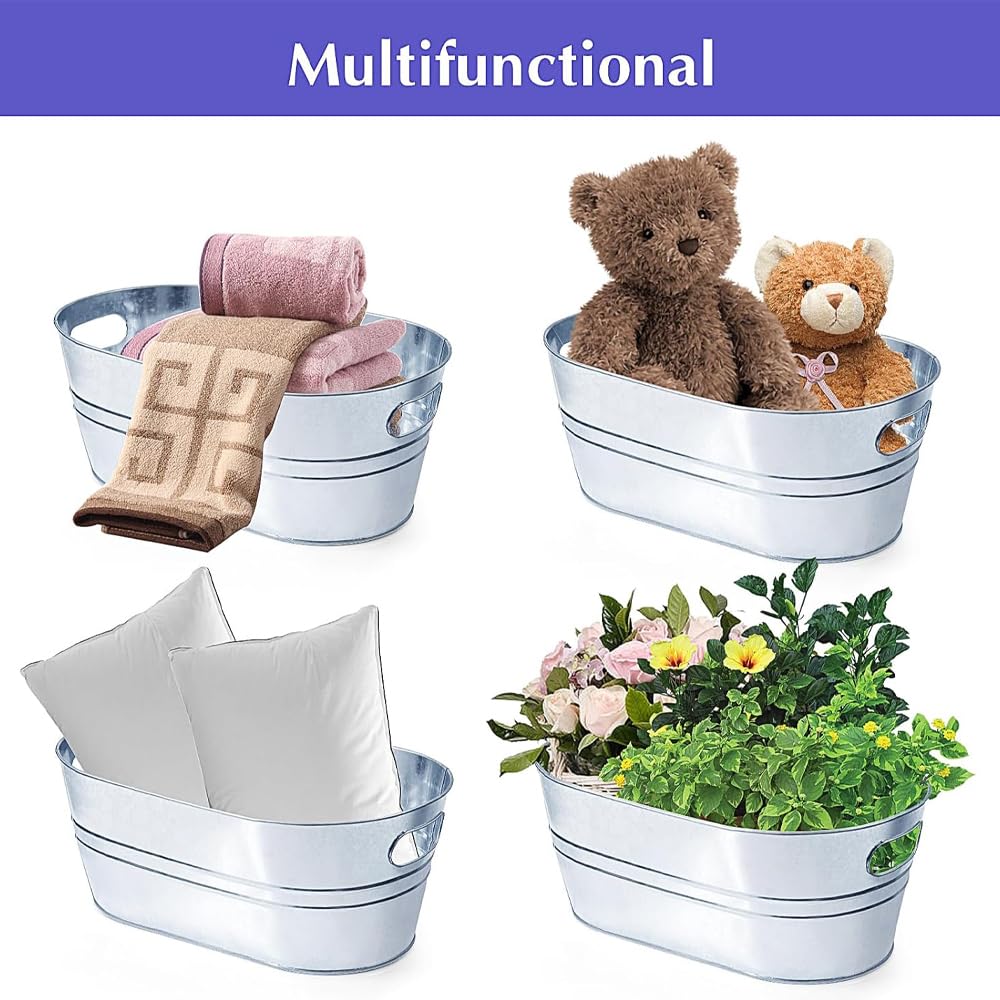 2 Pack Galvanized Tub Beverage Tubs, 4 Gallon Large Ice Buckets with Carry Beer Drink Storage Cooler Metal Beverage Ice Tub, for Parties and Cocktail Bar Mimosa Bsupplies