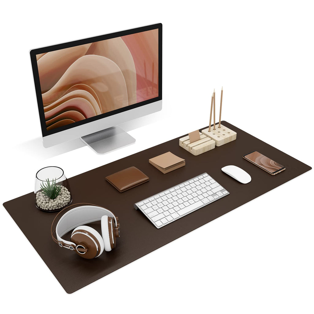 Knodel Non-Slip Desk Mat, Mouse Pad, Waterproof Desk Pad for Desktop, Leather Desk Pad for Keyboard and Mouse, Desk Pad Protector, Desk Writing Pad for Office and Home (35.4"x17", Dark Brown)