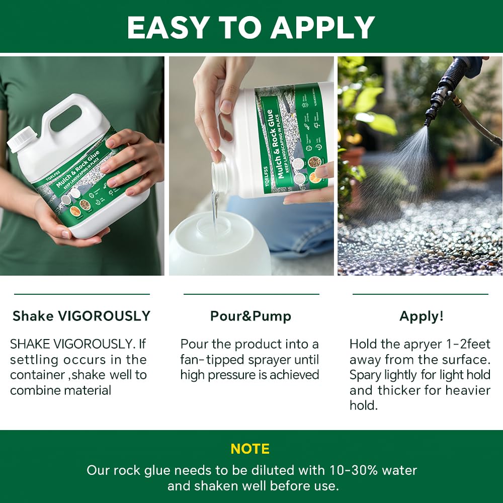 Rock Glue,1L/0.26Gal Mulch Glue for Landscaping,Fast-Drying Adhesive Reliable & Long-Lasting & Dries-Clear Strong Pea Gravel Binder for Wood Chips,Sand,Pine Straw,Pebbles,Stone
