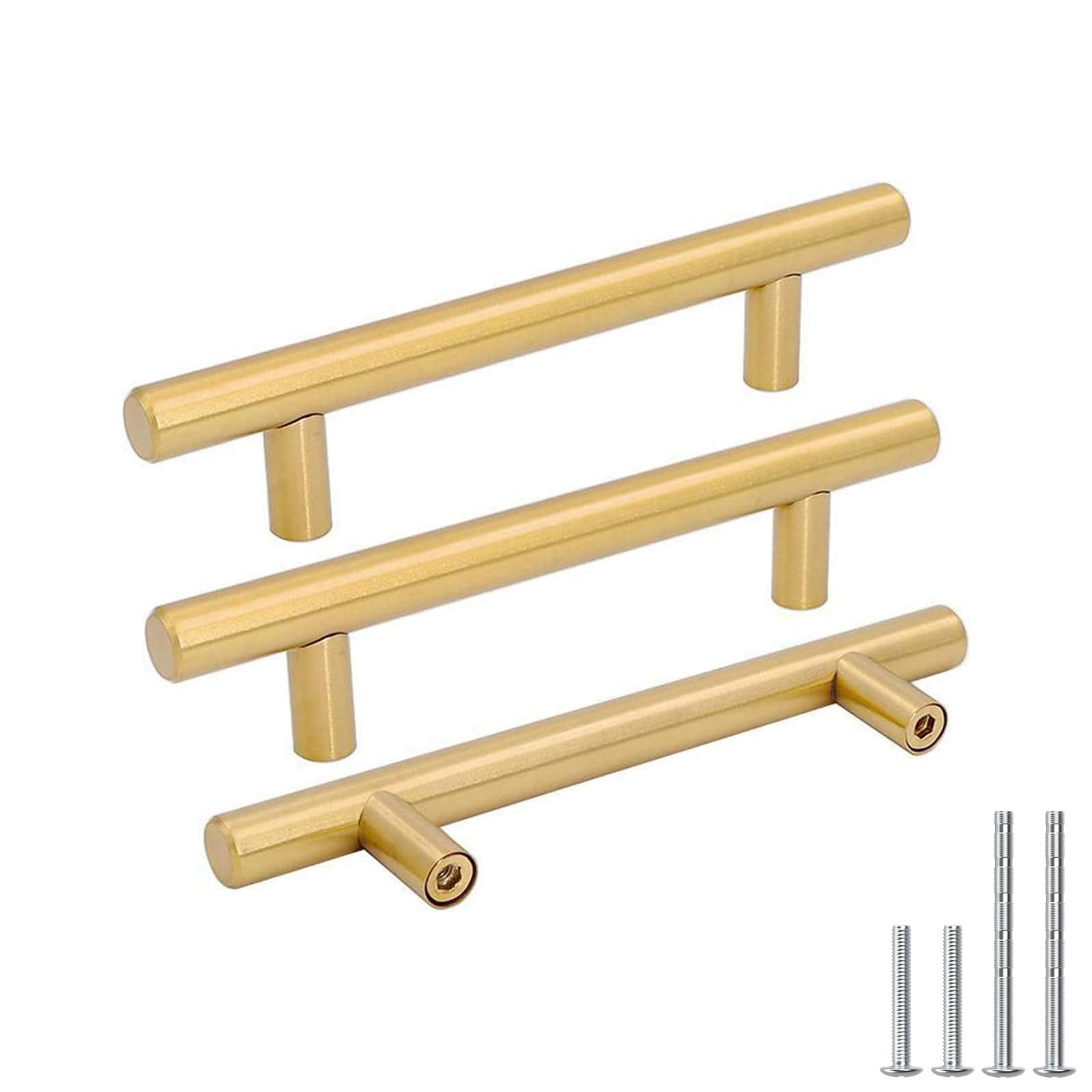 goldenwarm 5 Pack Gold Kitchen Cabinet Handles 96mm(3-3/4") Hole Center Drawer Pulls Cabinet Pulls Gold Kitchen Cupboard Handles Brushed Brass Drawer Hardware