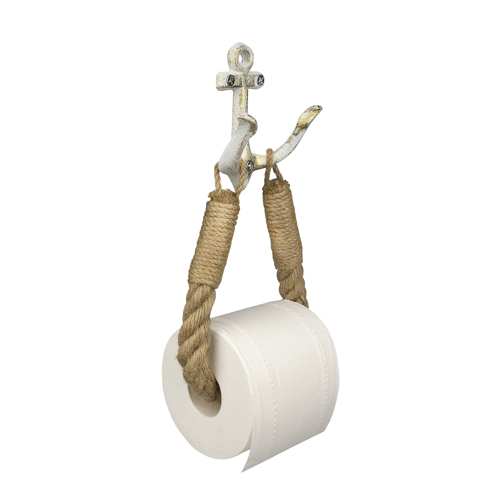 Nautical Rope Toilet Paper Holder Coastal Towel Holder with Metal Hook for Bathroom Decor (White)