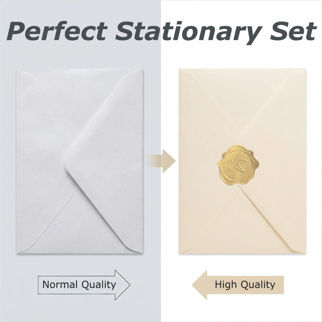 Acidea 50 Pack Ivory A6 Envelopes with Plain Cards, 120GSM Envelopes with 250GSM Folding Blank Cards and Gold Stickers, Perfect Stationary Set for Wedding Invitations, Birthday, Holiday, Greeting Card