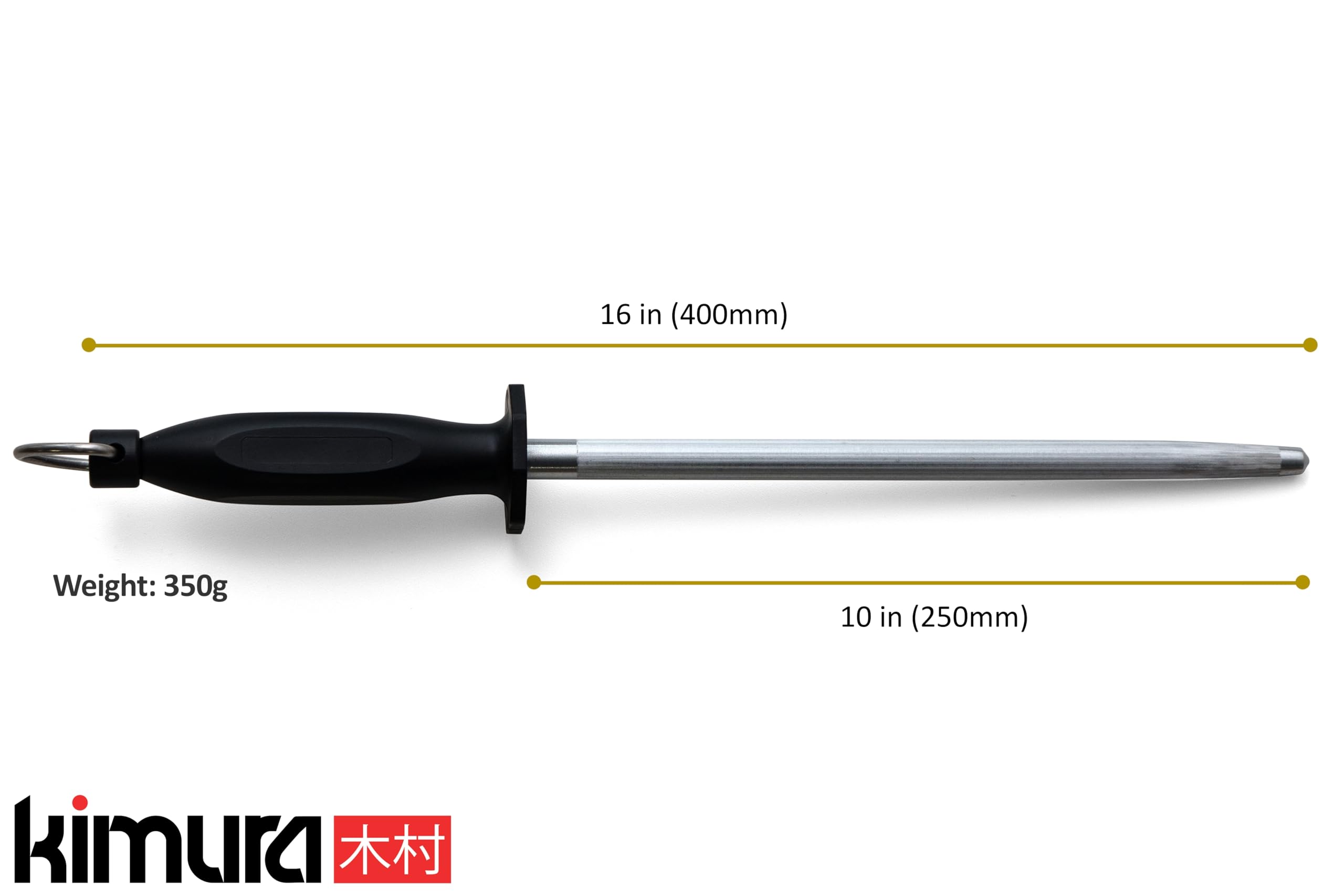 Kimura Professional Honing Steel, 12 inch Honing Rod, Carbon Steel Knife Sharpener, Magnetized Steel, Ergonomic & Balanced Polypropylene Handle, Ideal for All Chef Knives, Japanese Gift Box