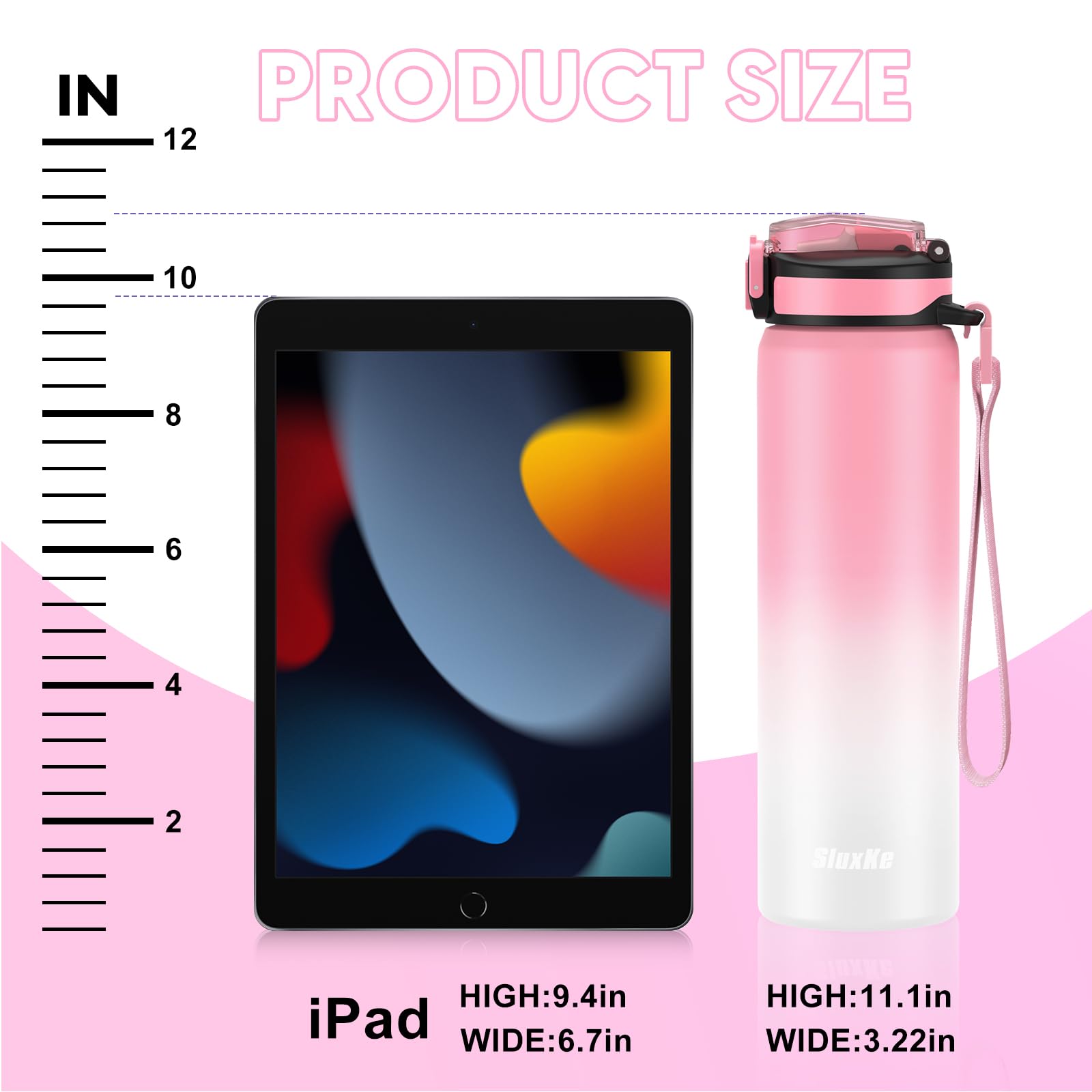 SLUXKE 18/8 Stainless Steel Water Bottle with Straw, 24oz Insulated Vacuum Drinking Bottle BPA Free, Perfect for Hot or Cold Drinks, 24oz LeakProof Insulated Water Jug for Camping, Gym, Work