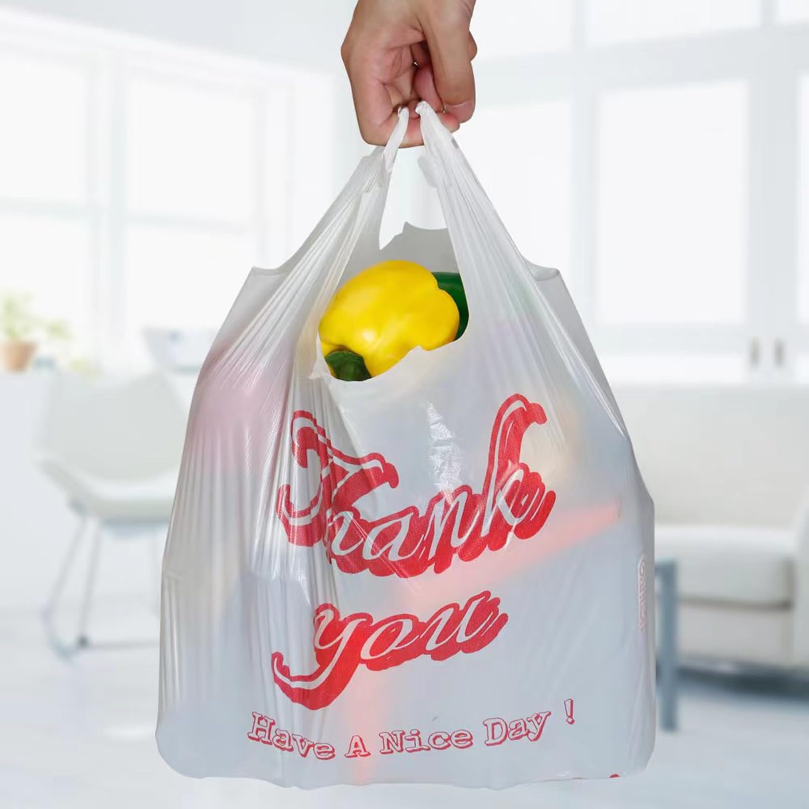 Plastic Bags with Handles Plastic bag – 200 Count T-Shirt Shopping Bags, 11.5"x6.25"x21" Grocery Bags for Retail, Supermarket, Takeout, Thank you bag, Plastic Grocery Bags
