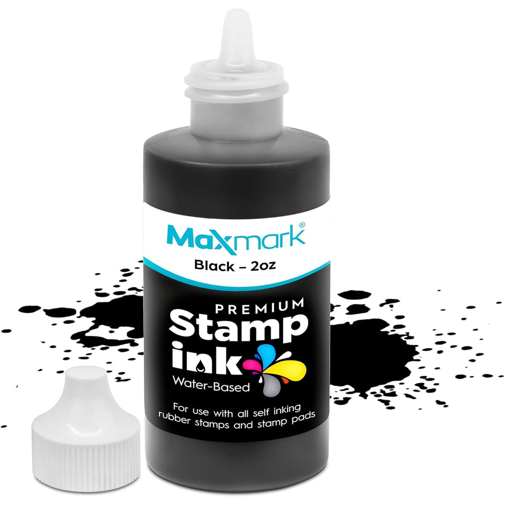 MaxMark Premium Refill Ink for self inking stamps and stamp pads, Black Color - 2 oz.