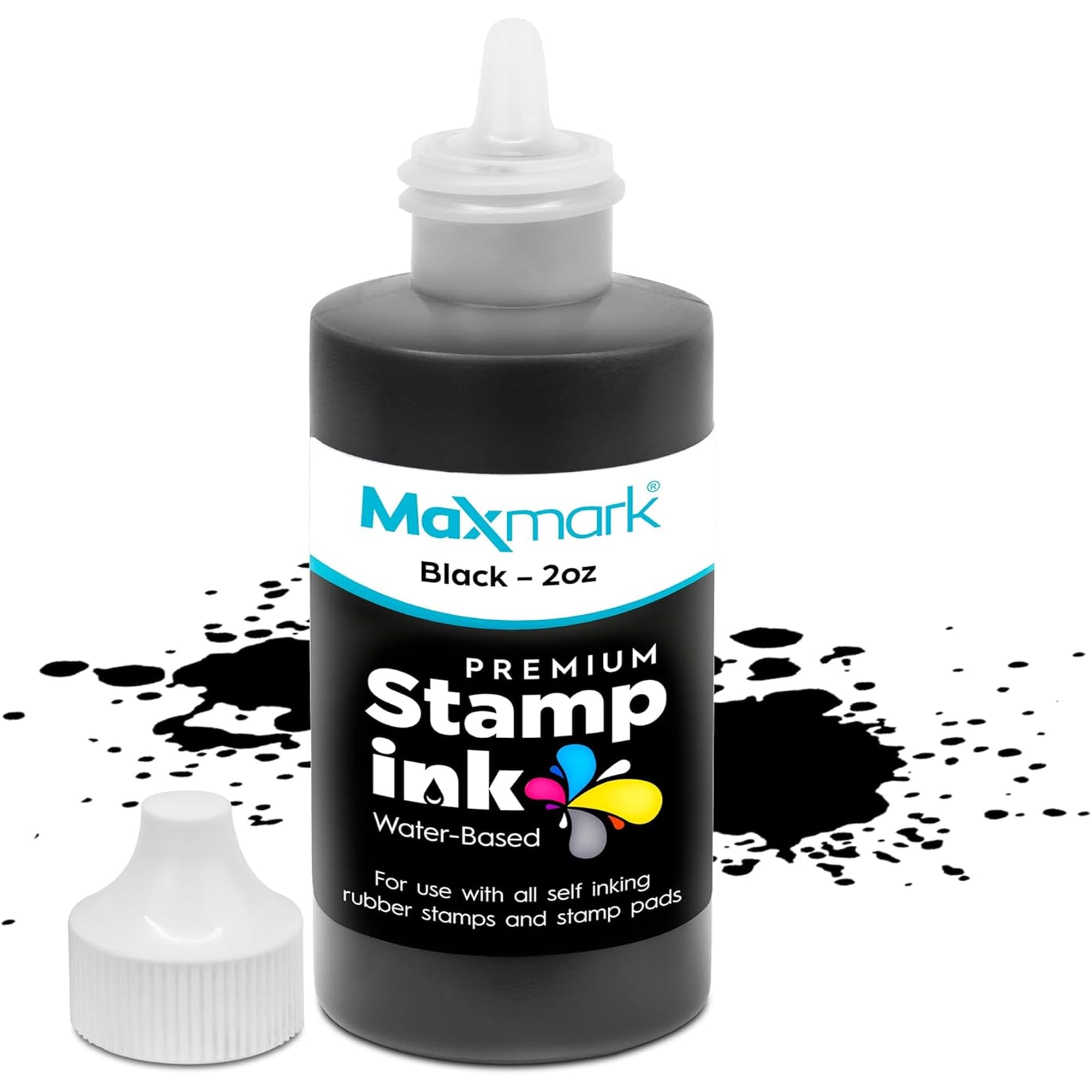 MaxMark Premium Refill Ink for self inking stamps and stamp pads, Black Color - 2 oz.