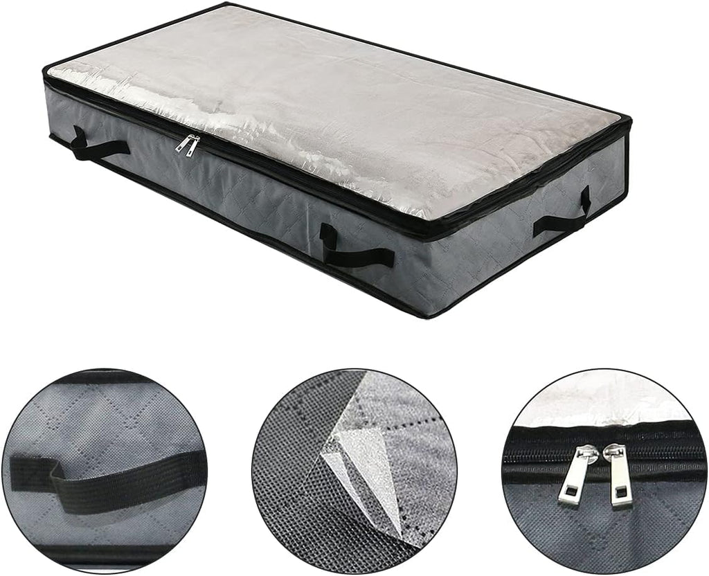 Omygarden 5Pcs Jumbo Zippered Storage Bins, Under Bed Storage Organizers for Blankets, Towels, Comforter, Sweaters with Large Clear Window & Carry Handles Space Saver, Grey