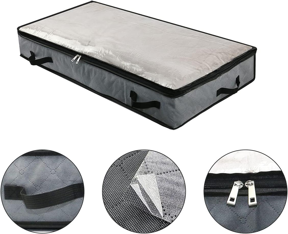 Omygarden 5Pcs Jumbo Zippered Storage Bins, Under Bed Storage Organizers for Blankets, Towels, Comforter, Sweaters with Large Clear Window & Carry Handles Space Saver, Grey