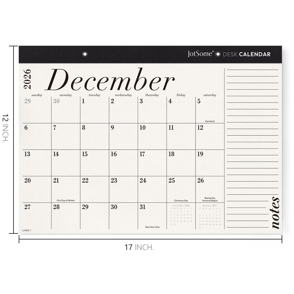 Jotsome Desk Calendar 2026-2027, 18 Months Large Monthly Calendar from Now to June 2027, 17"x12", Large Day Block, Desktop Calendar with Notes for Home & Office Organizing, Minimalist