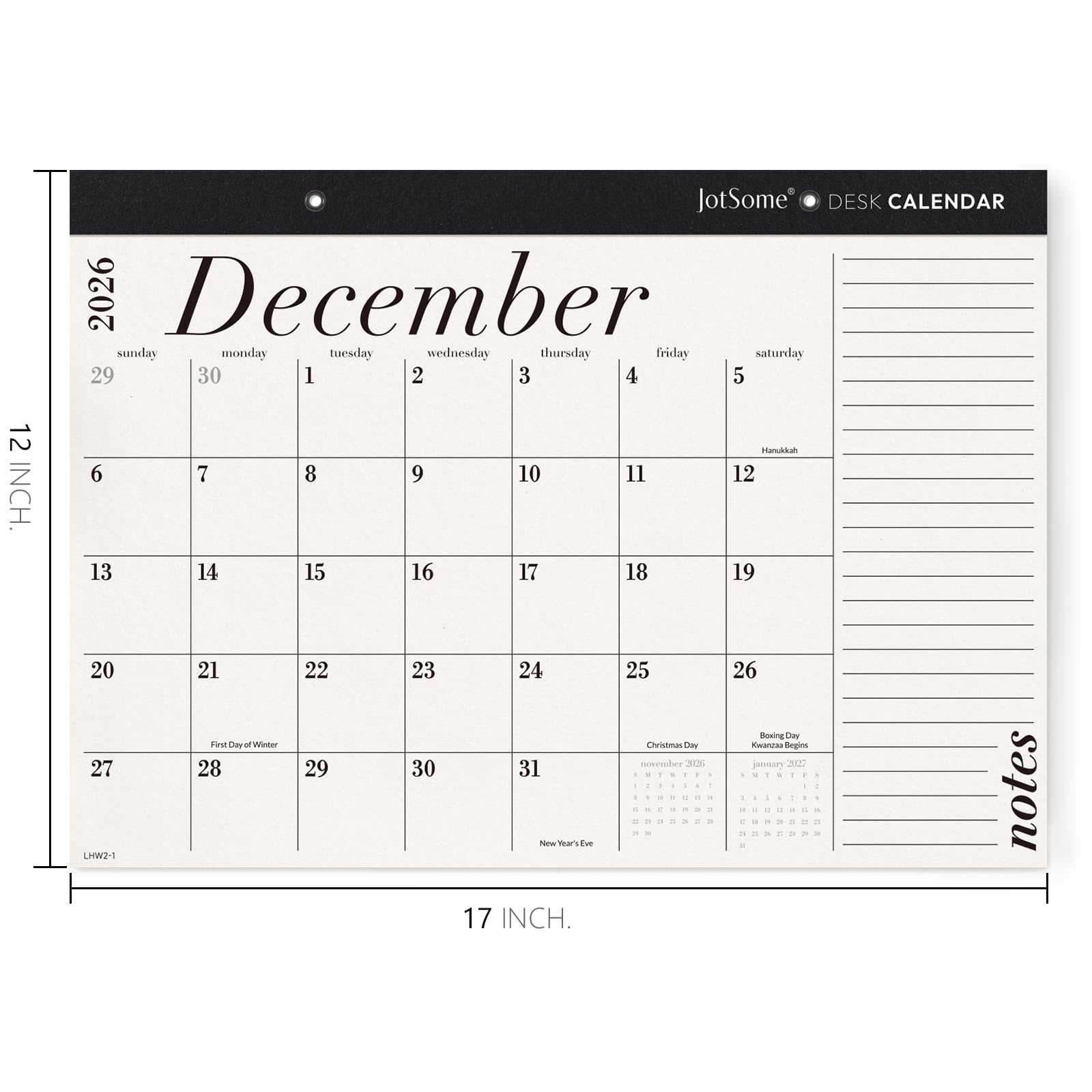 Jotsome Desk Calendar 2026-2027, 18 Months Large Monthly Calendar from Now to June 2027, 17"x12", Large Day Block, Desktop Calendar with Notes for Home & Office Organizing, Minimalist