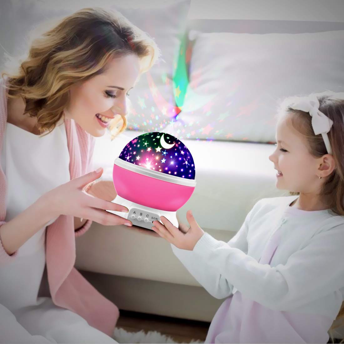 MOKOQI Star Projector Night Lights for Kids, Fun Gifts for 1-4-6-14 Year Old Girl and Boy, Projection Lamp for Kids Bedroom, Glow in The Dark Stars and Moon for Child Asleep Peacefully (Pink)