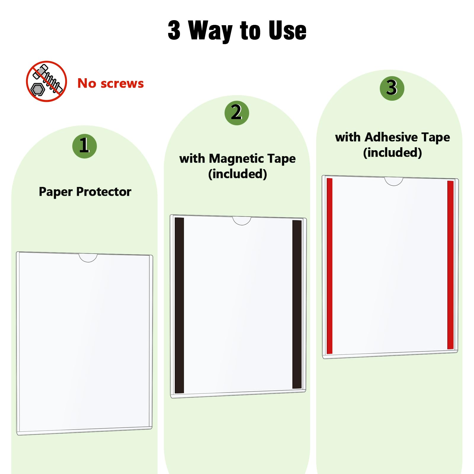 Mutualsign 10 Pcs Wall Sign Holder 8.5"x11" Magnetic Sign Holder, Rigid Print Protectors with Adhesive & Magnetic Tapes, Wall Mount Plastic Paper Holder for Office Store Home Window Display (Clear)