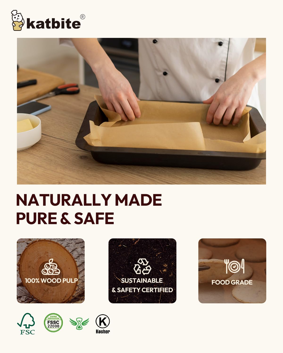 Katbite 220 Pcs Parchment Paper Sheets Balanced Series, 12x16 Inches Unbleached Baking Paper Non-Stick for Gently Baking, Pre-Cut Parchment Paper Suitable for Baking, Cooking,Air Fryer