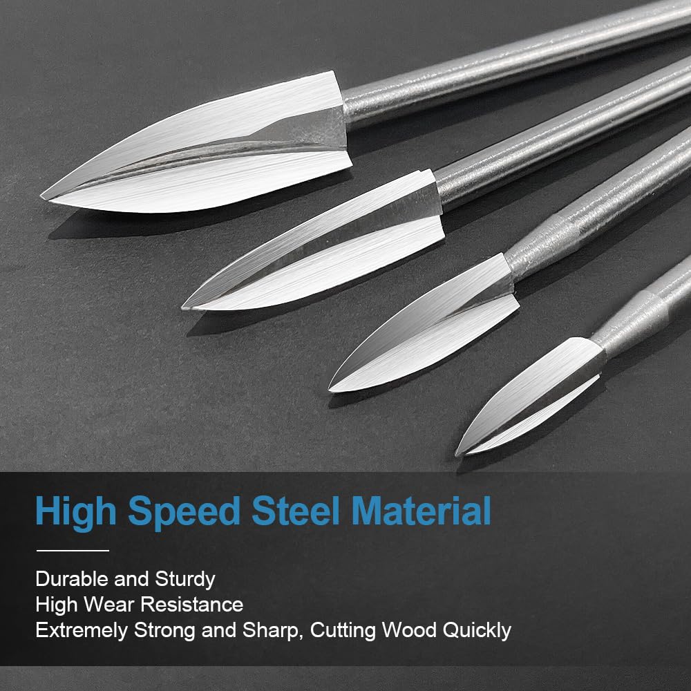 shengbenhao Wood Carving Drill Bit Set, 5 Pieces with 1/8 Inch Shank DIY Engraving Carving Drilling Grinding
