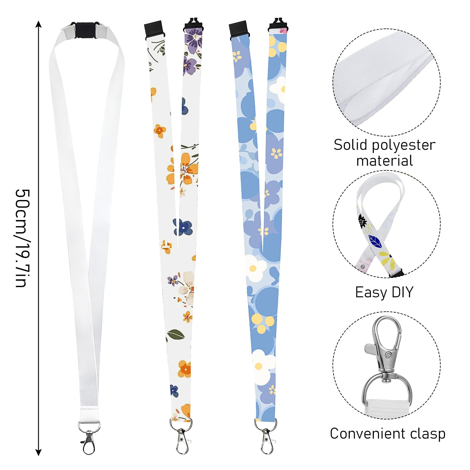 50 Pieces Sublimation Lanyards Blanks Bulk, White Neck Lanyard with Detachable Buckle, Heat Transfer Lanyards for ID Card Badge Holder Keychain DIY Crafts Gifts