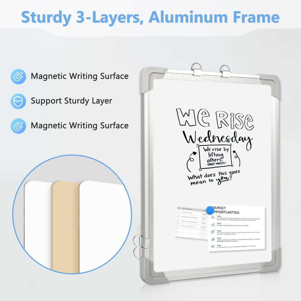 AMUSIGHT Whiteboard Calendar Dry Erase Calendar for Wall, 16" x 12" Small Magnetic Dry Erase Board Hanging Double-Sided, Calendar Whiteboard for Drawing, Kitchen, Planning, Memo, School, Home, Office