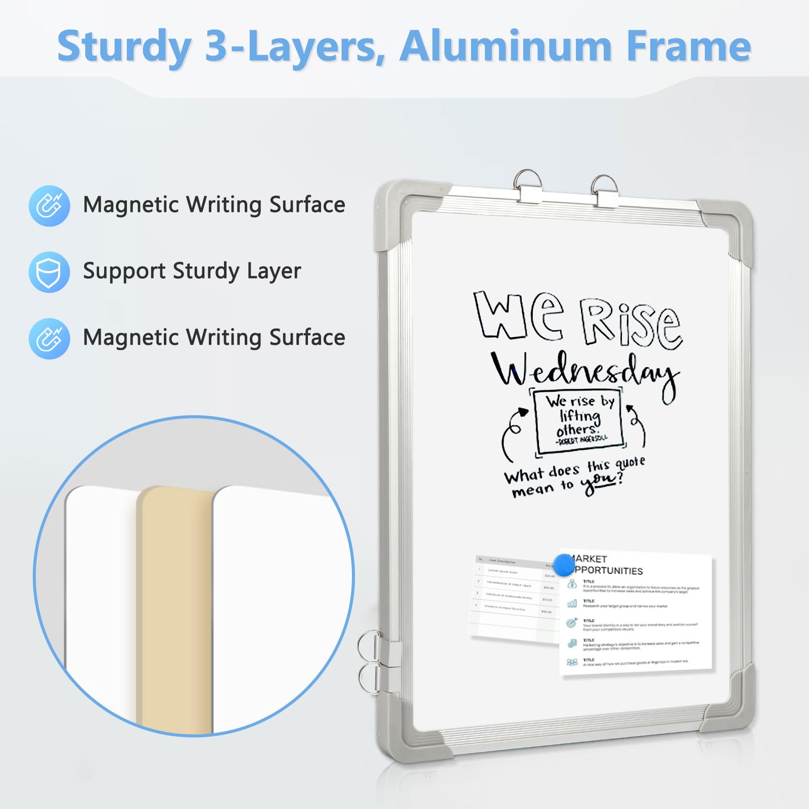 AMUSIGHT Whiteboard Calendar Dry Erase Calendar for Wall, 16" x 12" Small Magnetic Dry Erase Board Hanging Double-Sided, Calendar Whiteboard for Drawing, Kitchen, Planning, Memo, School, Home, Office