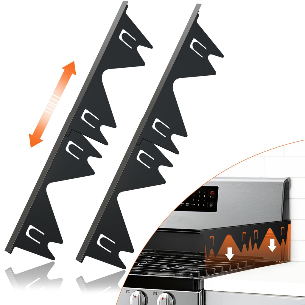 Stainless Steel Stove Gap Covers (2PCS),Stove Gap Filler,Range Trim Kit,Stove Gap Guard for Kitchen Oven Between Stovetop and Counter,Easy Clean Heat Resistant,Adjustable Length 13.8'' to 27.5'',Black