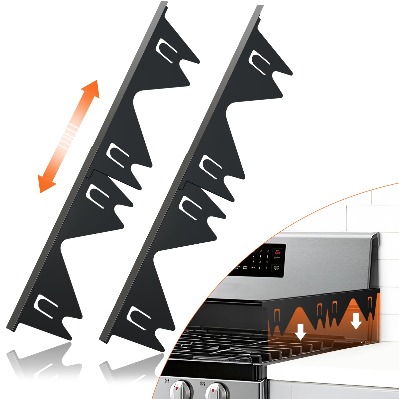 Stainless Steel Stove Gap Covers (2PCS),Stove Gap Filler,Range Trim Kit,Stove Gap Guard for Kitchen Oven Between Stovetop and Counter,Easy Clean Heat Resistant,Adjustable Length 13.8'' to 27.5'',Black