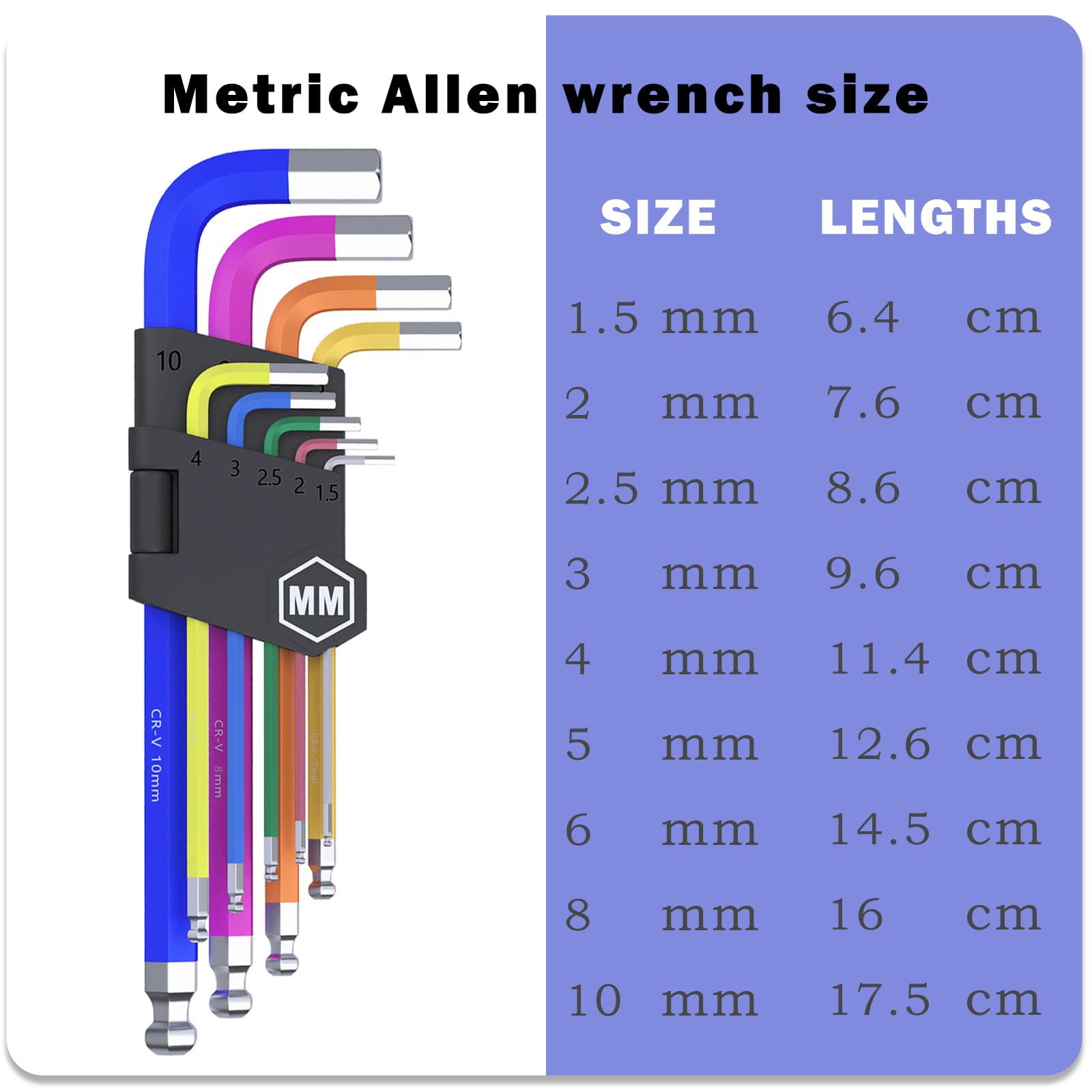Kimapeso 9 PCS Allen Key Set Metric Allen Wrenches Set Long Arm Ball End Hex Key Allen Wrench Set L-Hex Key Set 1.5 to 10mm Metric Hex Key Set