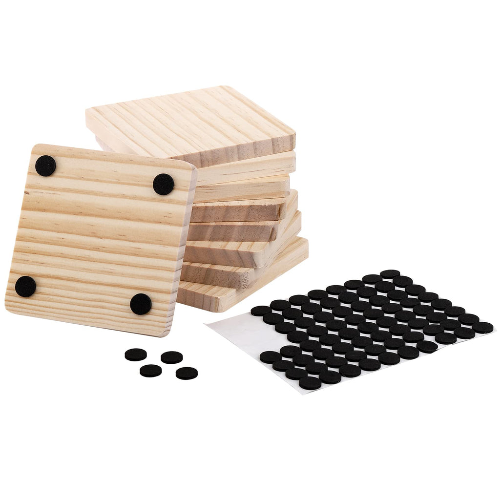 Dicunoy 20PCS Unfinished Wood Coasters, 4"x4" Square Thick Wooden Blanks for Craft, Round Corner Pyrography Laser Engraving Blanks Coasters with 80PCS Foam Knots for DIY, Architectural Models, Stained