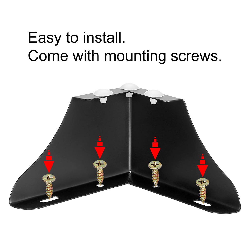 JuxYes Pack of 4 Furniture Legs with Screw,3 Inch Black Sofa Cabinet Legs, Non-Slip Replacement Legs with Rubber Protector for Table, Cupboard,Couch Chair,Bookcase,Cabinet Dresser,Bed
