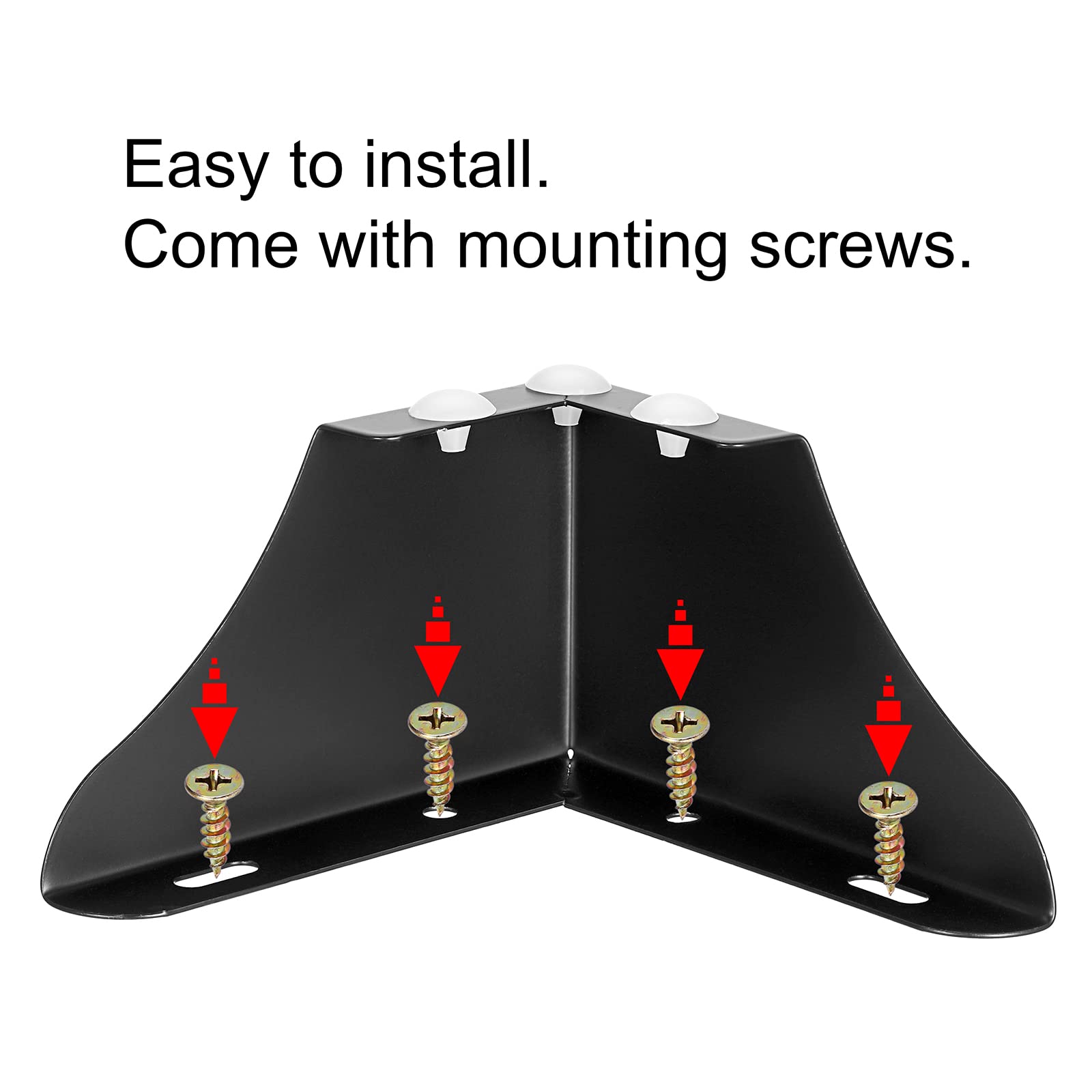 JuxYes Pack of 4 Furniture Legs with Screw,3 Inch Black Sofa Cabinet Legs, Non-Slip Replacement Legs with Rubber Protector for Table, Cupboard,Couch Chair,Bookcase,Cabinet Dresser,Bed